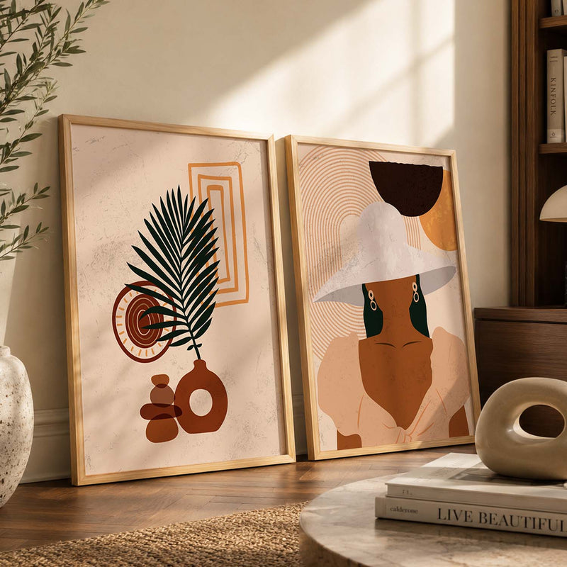 Earthy Abstract Shape Boho Clean Wall Art Set of 2 Framed Prints