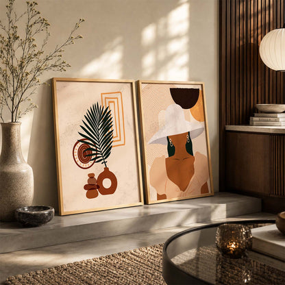 Earthy Abstract Shape Boho Clean Wall Art Set of 2 Framed Prints