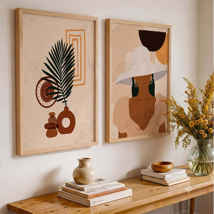 Earthy Abstract Shape Boho Clean Wall Art Set of 2 Framed Prints