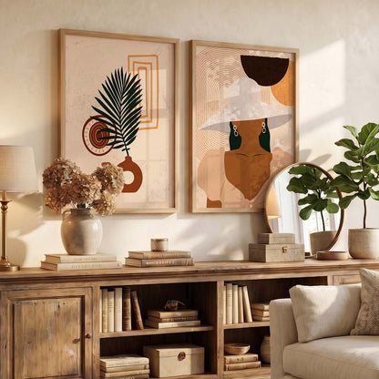 Earthy Abstract Shape Boho Clean Wall Art Set of 2 Framed Prints