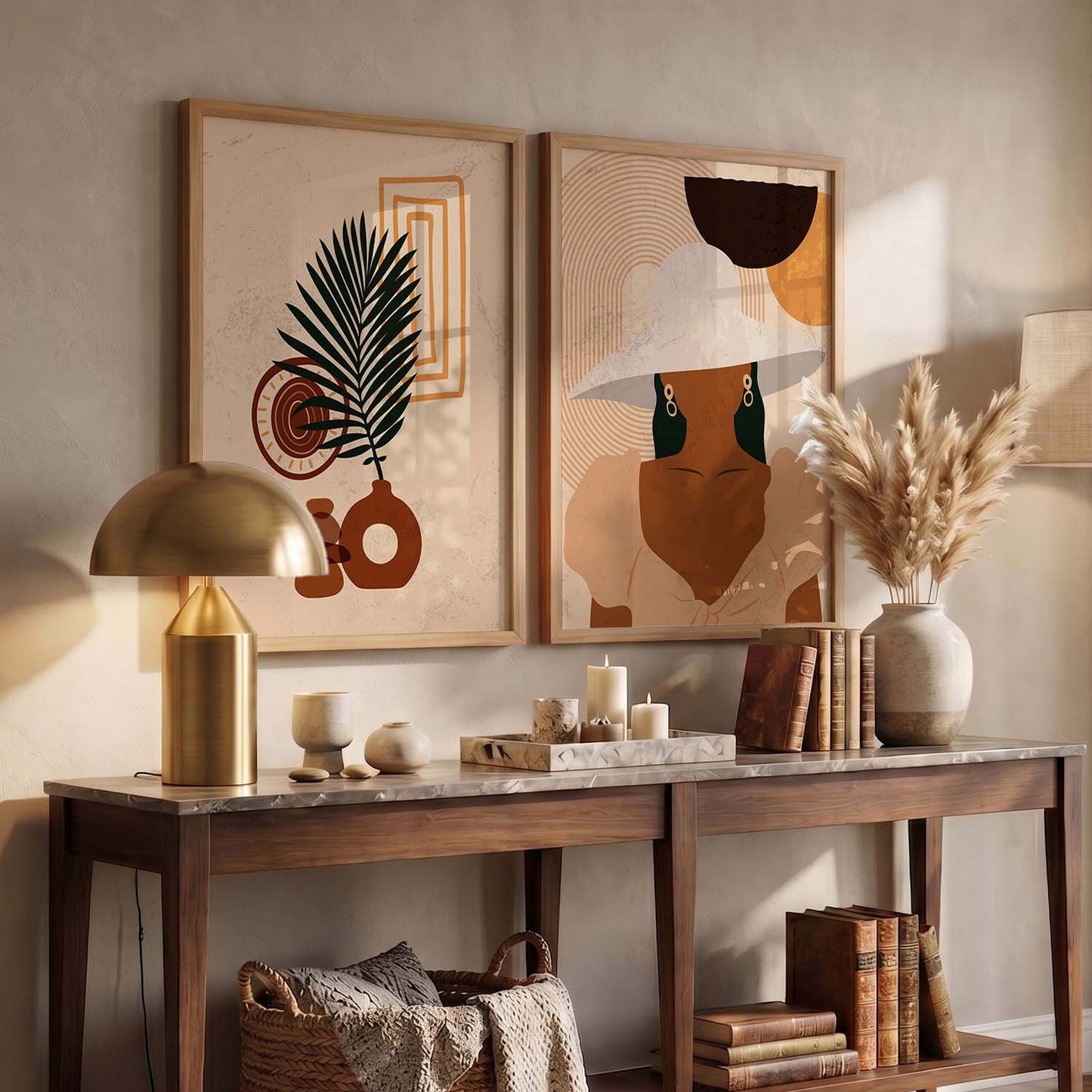 Earthy Abstract Shape Boho Clean Wall Art Set of 2 Framed Prints