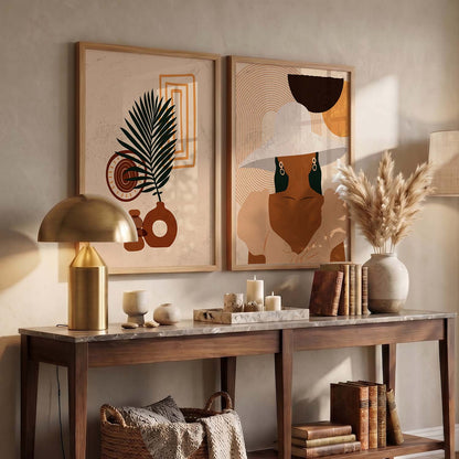 Earthy Abstract Shape Boho Clean Wall Art Set of 2 Framed Prints