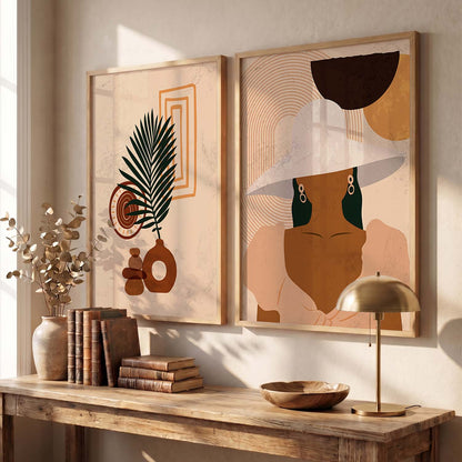 Earthy Abstract Shape Boho Clean Wall Art Set of 2 Framed Prints