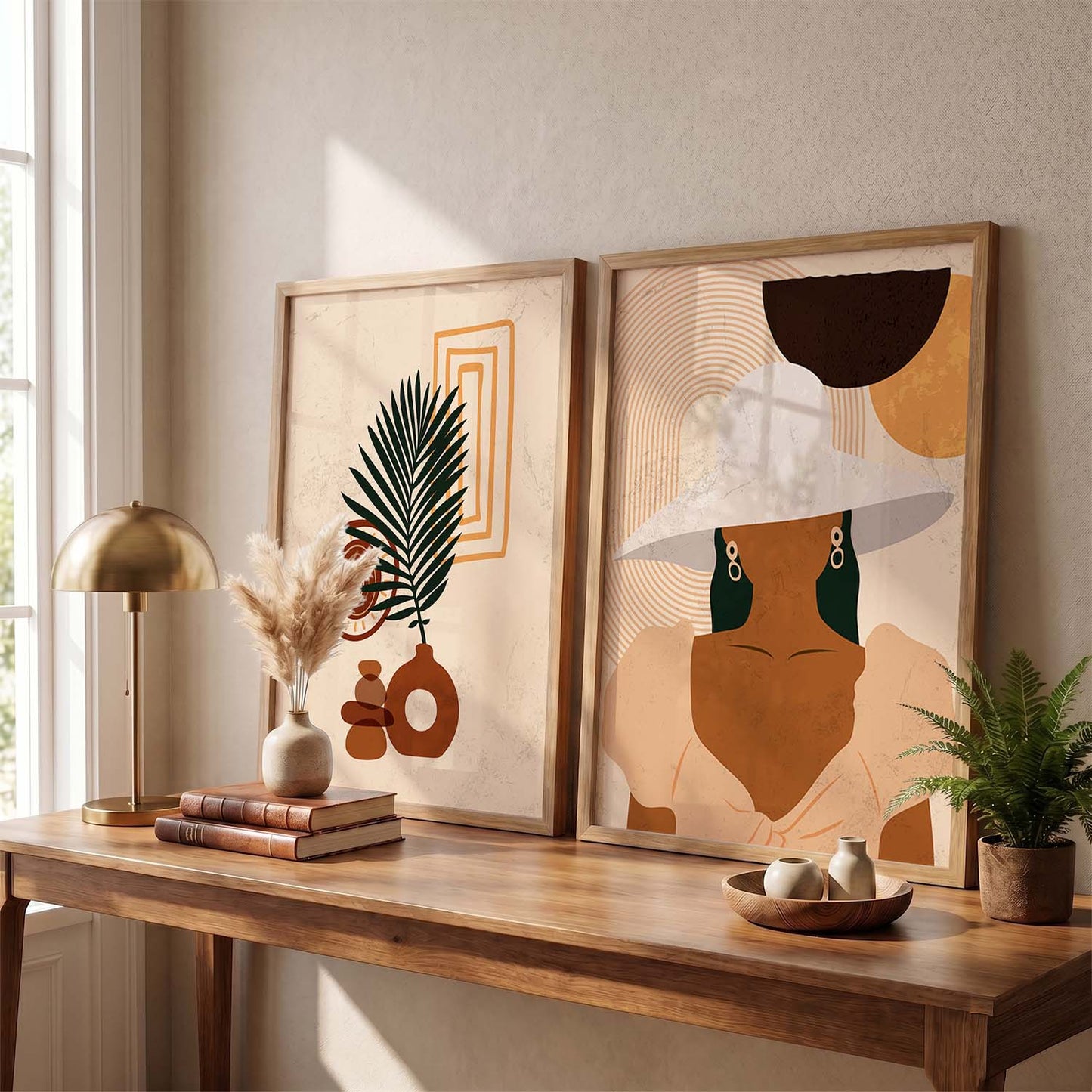 Earthy Abstract Shape Boho Clean Wall Art Set of 2 Framed Prints