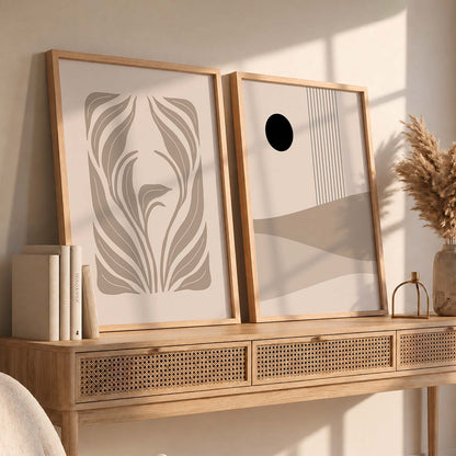 Earthy Abstract Boho Wall Art Set of 2 Framed Prints