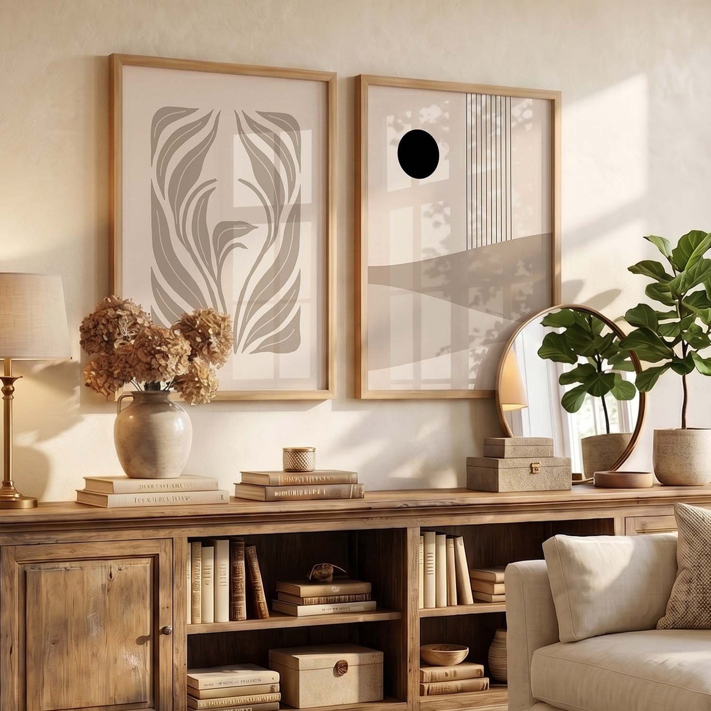 Earthy Abstract Boho Wall Art Set of 2 Framed Prints