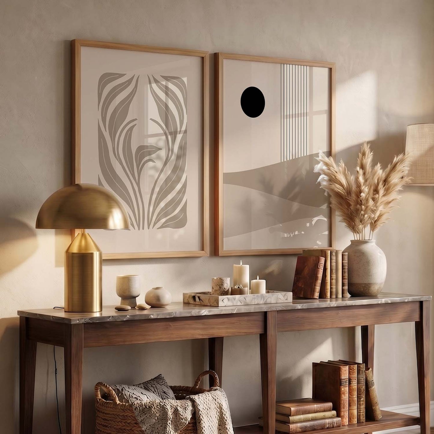 Earthy Abstract Boho Wall Art Set of 2 Framed Prints