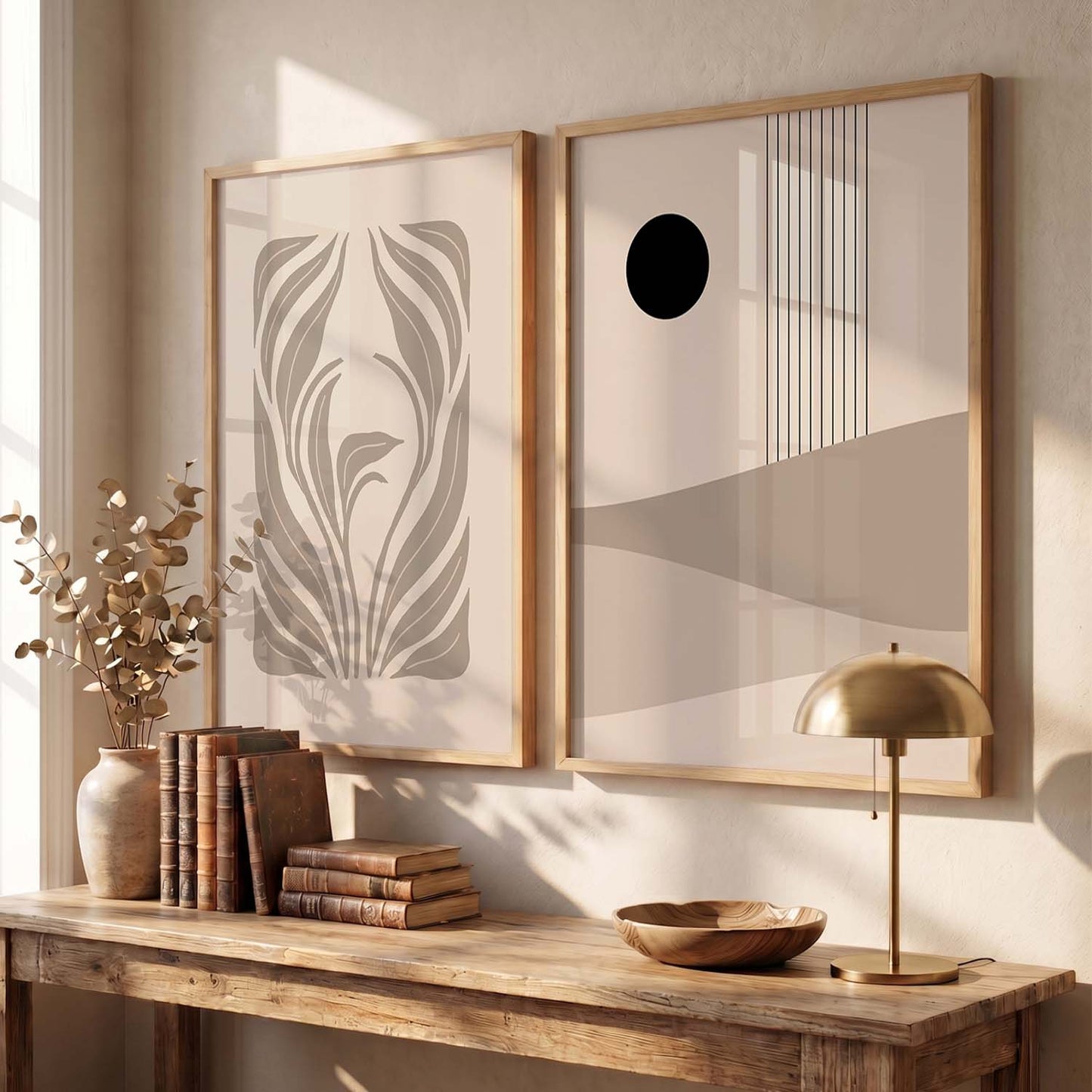Earthy Abstract Boho Wall Art Set of 2 Framed Prints