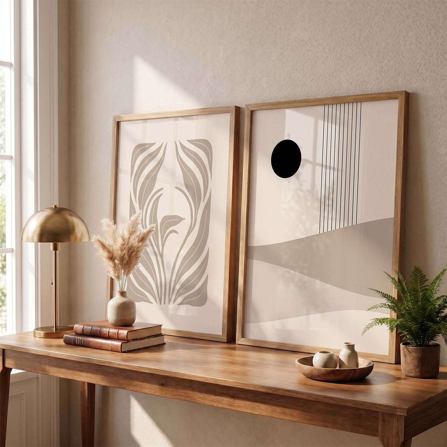 Earthy Abstract Boho Wall Art Set of 2 Framed Prints