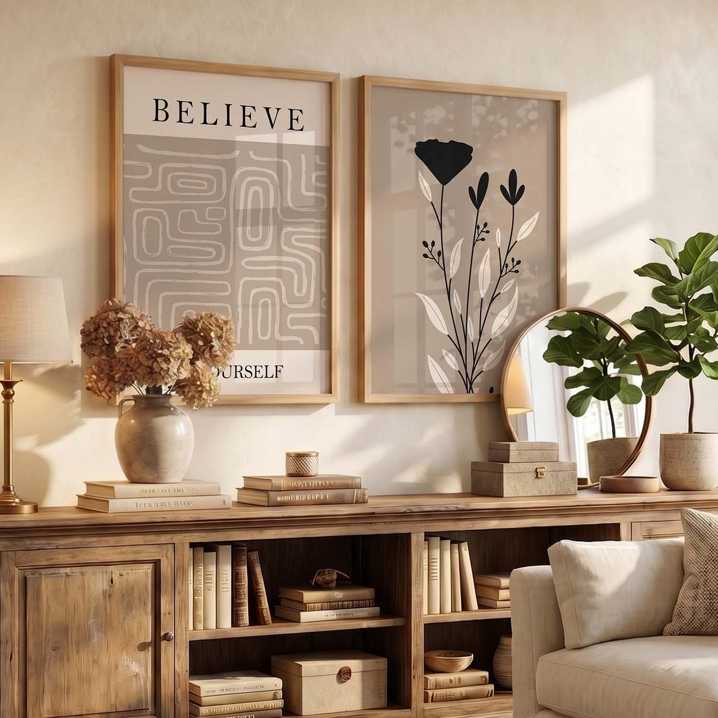 Earthy Botanical Wall Art Set of 2 Framed Prints