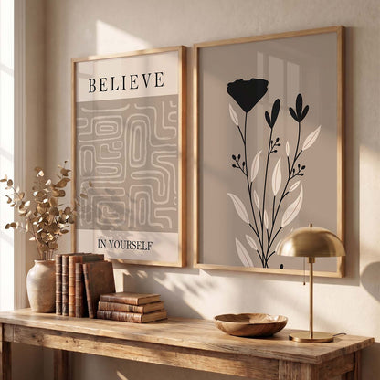 Earthy Botanical Wall Art Set of 2 Framed Prints