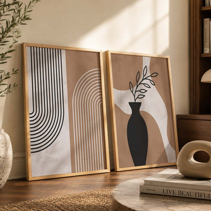 Abstract Shape Boho Wall Art Set of 2 Framed Prints