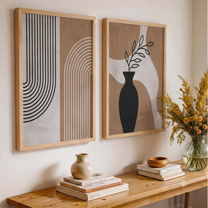 Abstract Shape Boho Wall Art Set of 2 Framed Prints