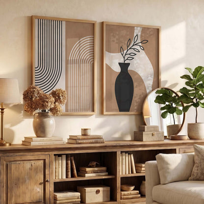 Abstract Shape Boho Wall Art Set of 2 Framed Prints