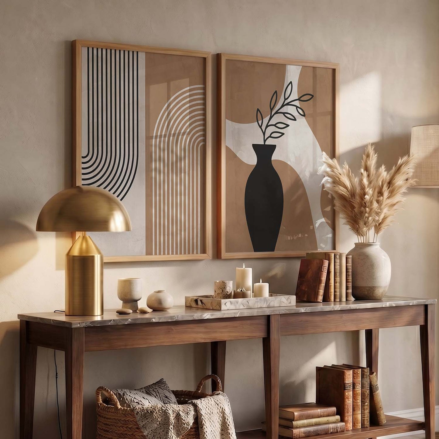 Abstract Shape Boho Wall Art Set of 2 Framed Prints