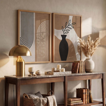 Abstract Shape Boho Wall Art Set of 2 Framed Prints