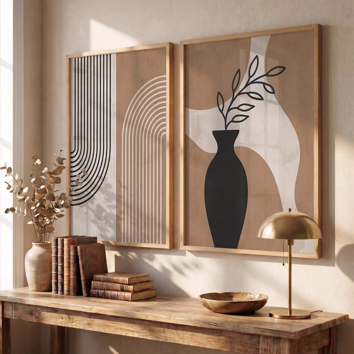 Abstract Shape Boho Wall Art Set of 2 Framed Prints