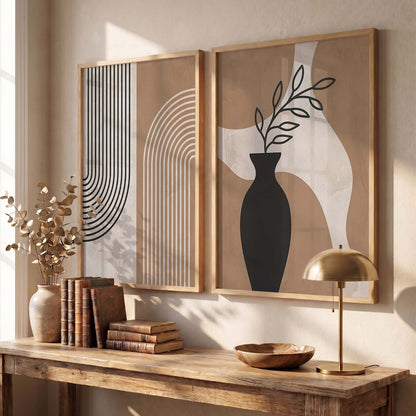 Abstract Shape Boho Wall Art Set of 2 Framed Prints