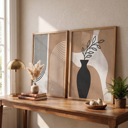 Abstract Shape Boho Wall Art Set of 2 Framed Prints