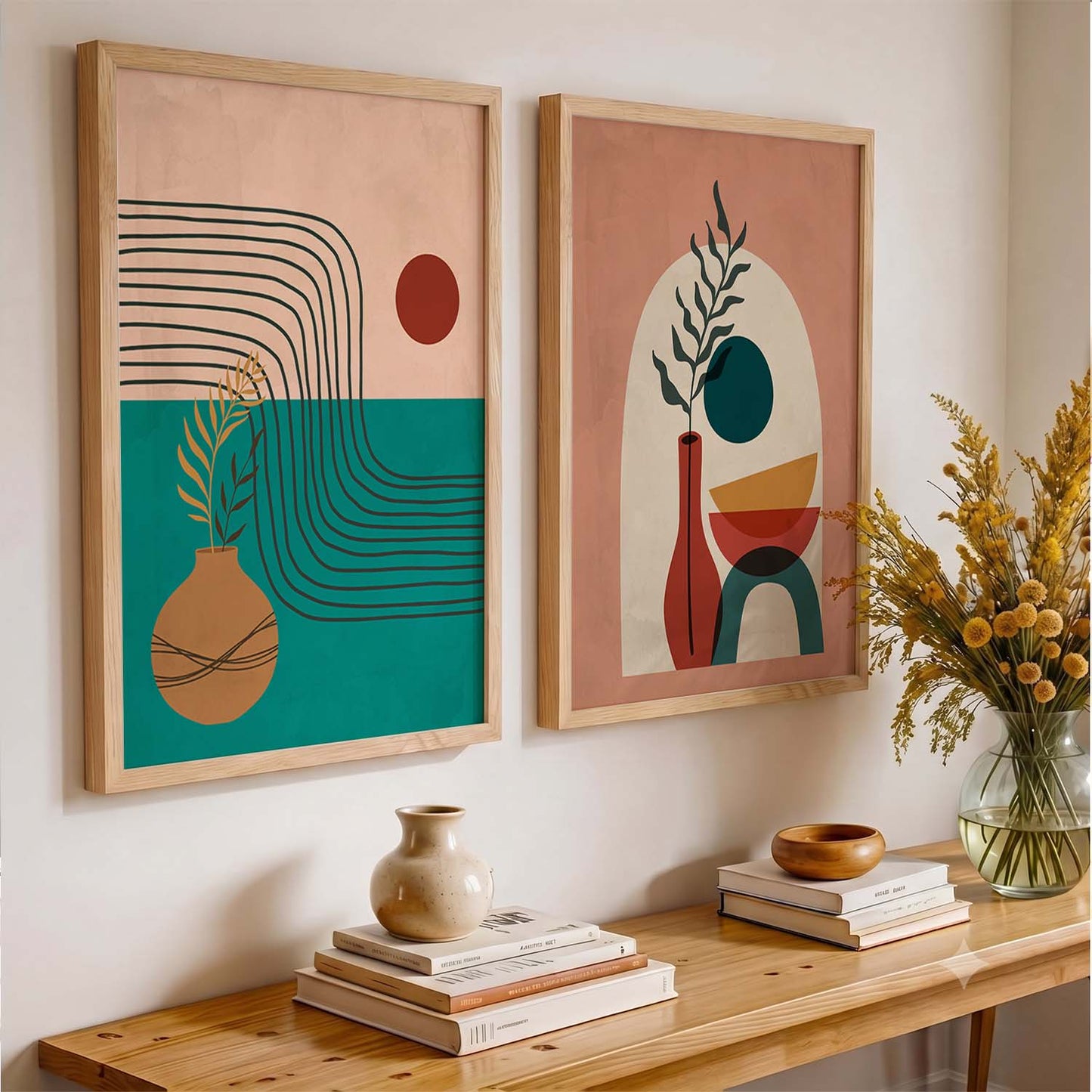 Earthy Abstract Shape Boho Modern Wall Art Set of 2 Framed Prints