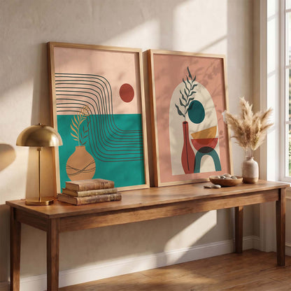 Earthy Abstract Shape Boho Modern Wall Art Set of 2 Framed Prints