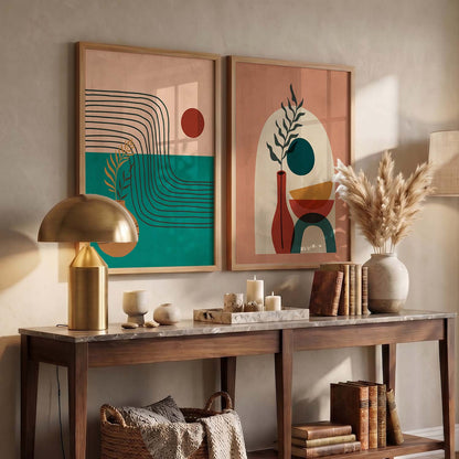 Earthy Abstract Shape Boho Modern Wall Art Set of 2 Framed Prints