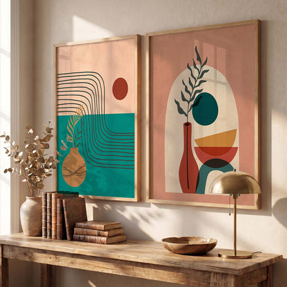 Earthy Abstract Shape Boho Modern Wall Art Set of 2 Framed Prints