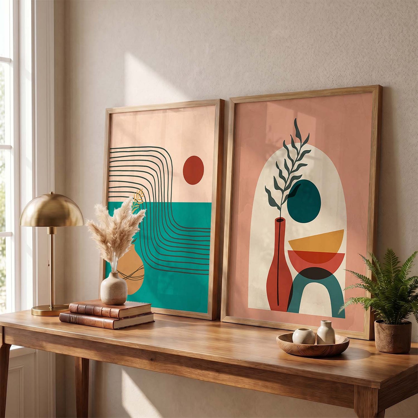 Earthy Abstract Shape Boho Modern Wall Art Set of 2 Framed Prints