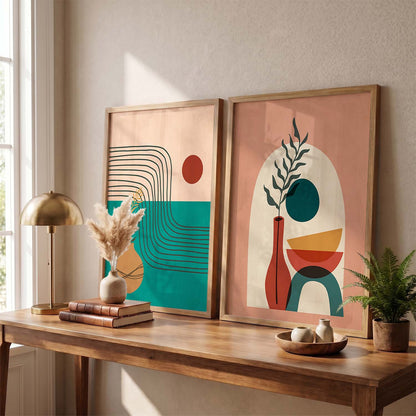 Earthy Abstract Shape Boho Modern Wall Art Set of 2 Framed Prints