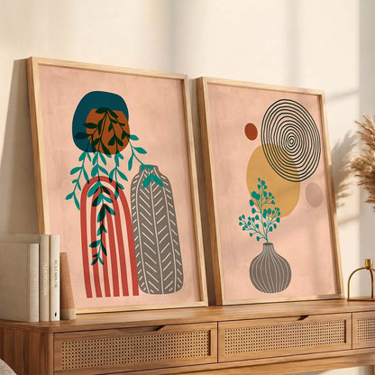 Botanical Abstract Wall Art Set of 2 Framed Prints