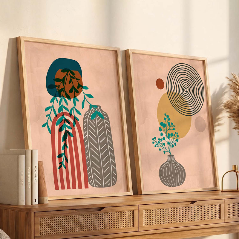 Botanical Abstract Wall Art Set of 2 Framed Prints