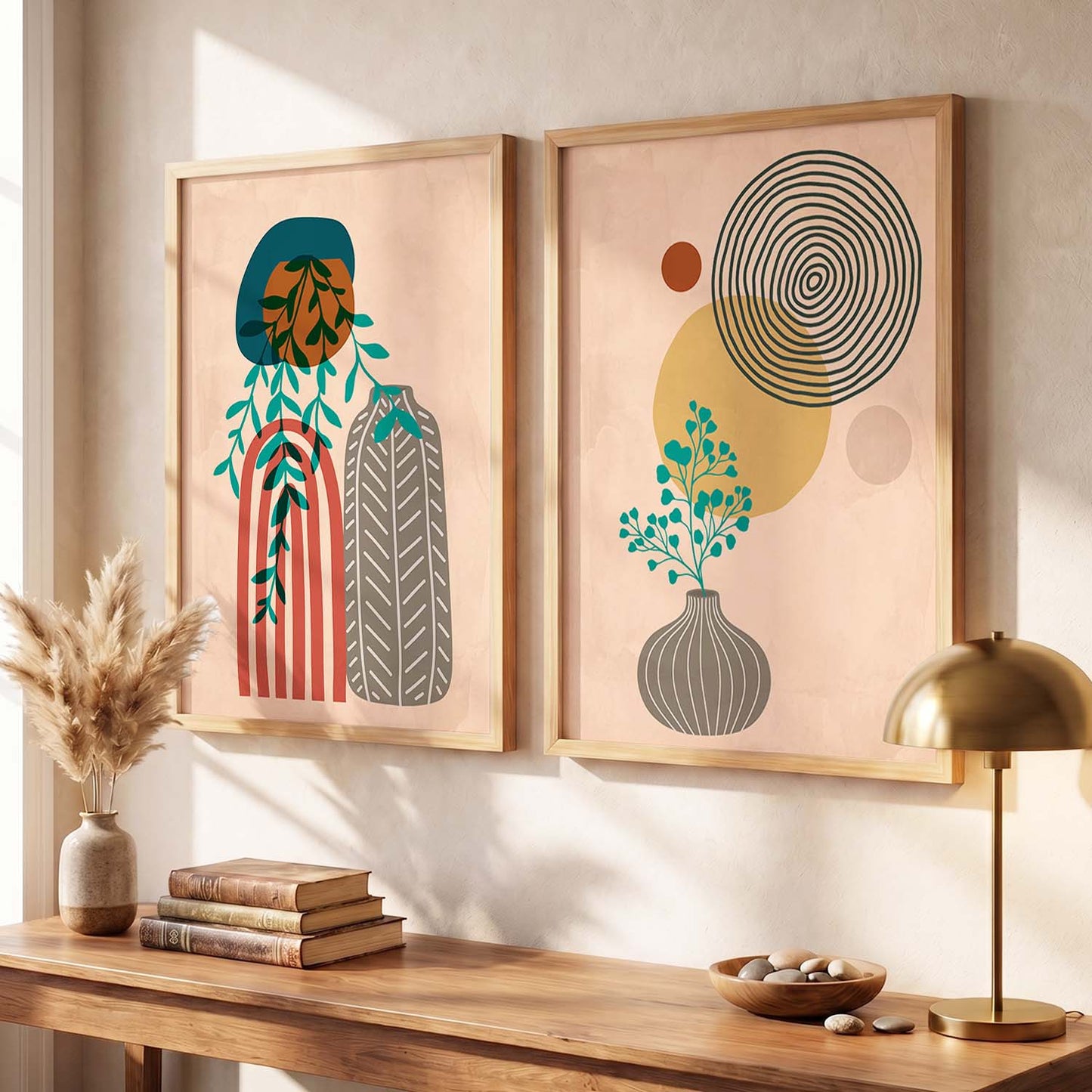 Botanical Abstract Wall Art Set of 2 Framed Prints
