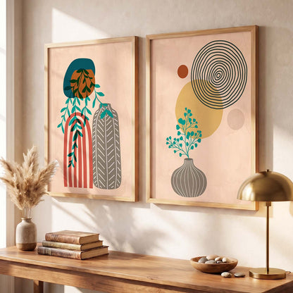 Botanical Abstract Wall Art Set of 2 Framed Prints
