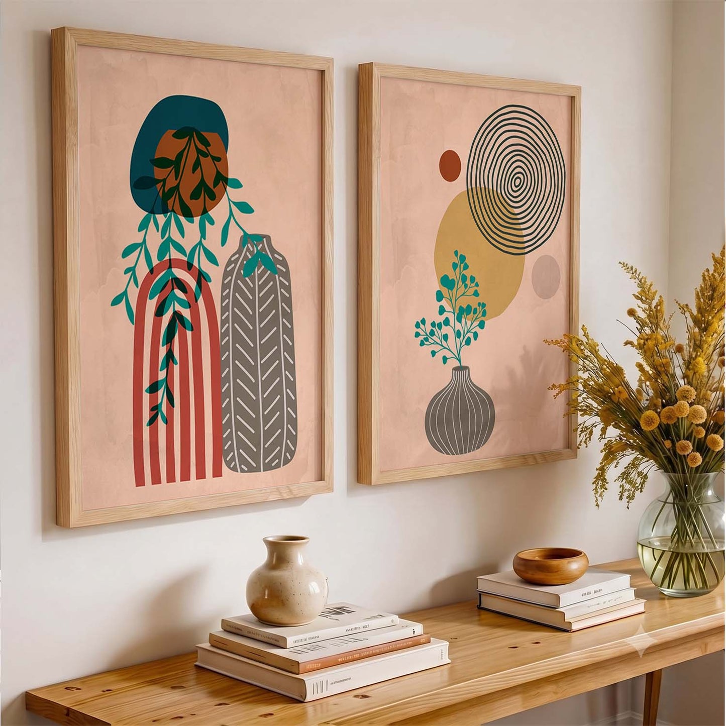 Botanical Abstract Wall Art Set of 2 Framed Prints