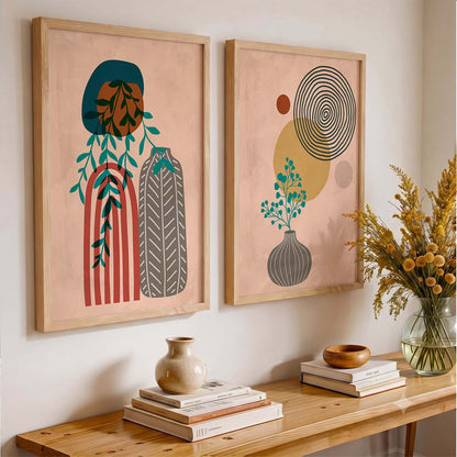 Botanical Abstract Wall Art Set of 2 Framed Prints