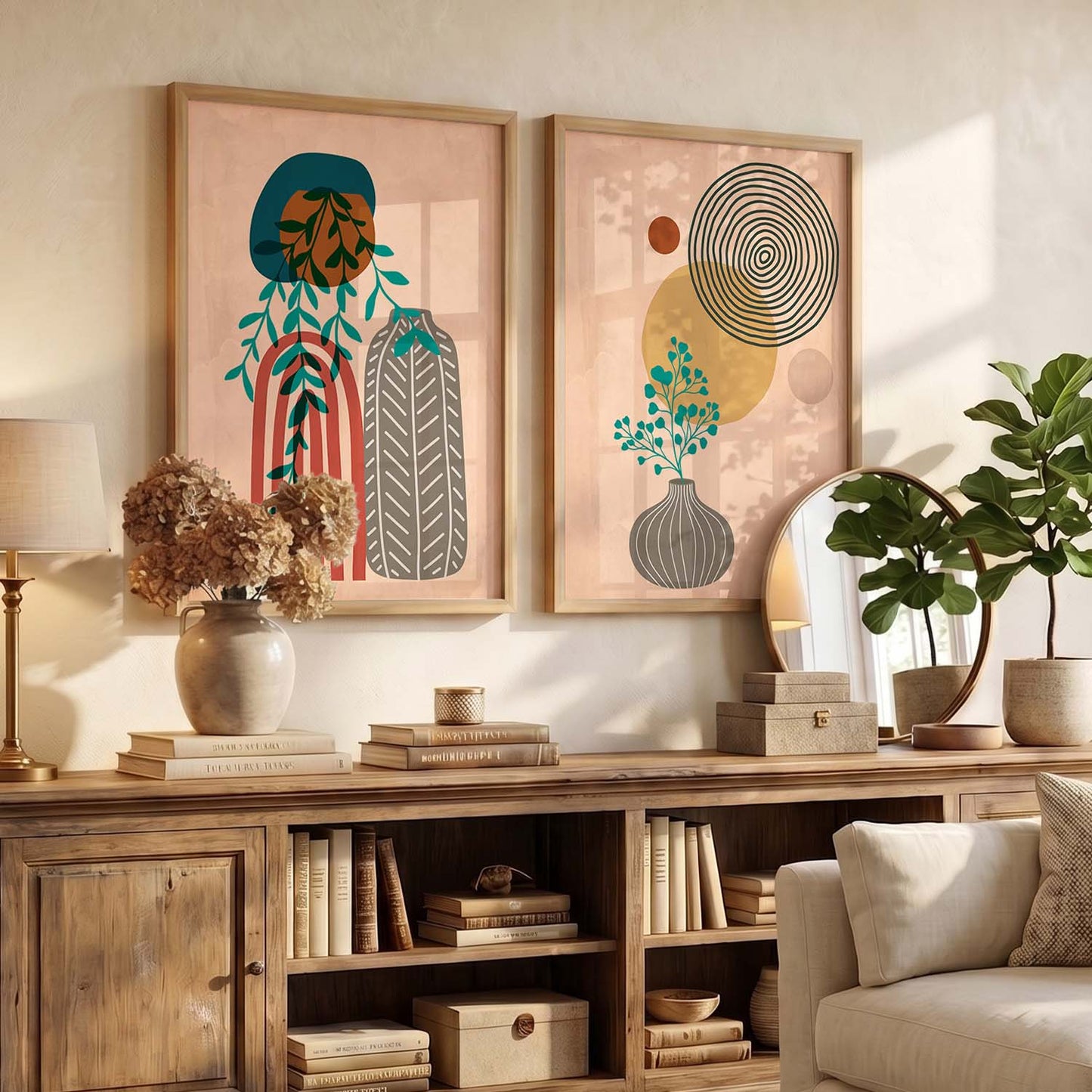 Botanical Abstract Wall Art Set of 2 Framed Prints