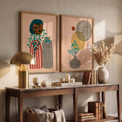 Botanical Abstract Wall Art Set of 2 Framed Prints
