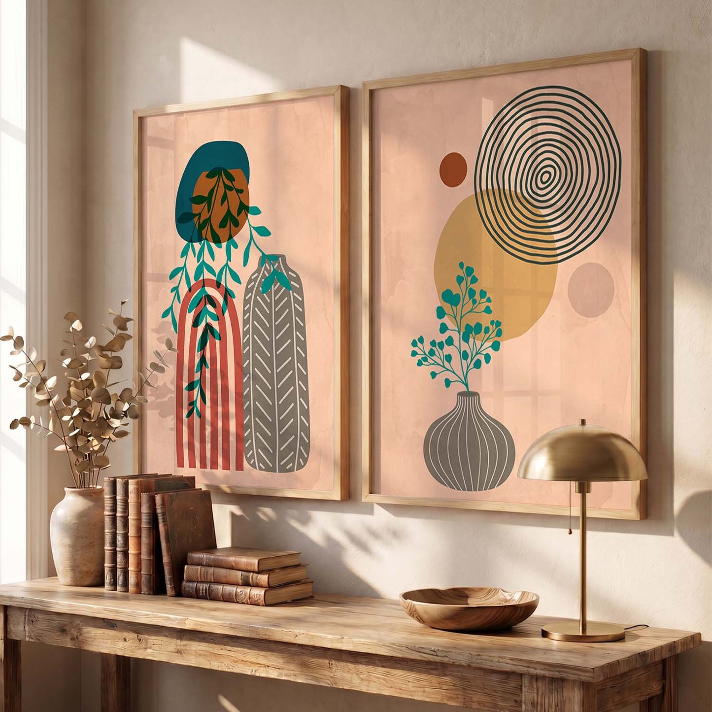 Botanical Abstract Wall Art Set of 2 Framed Prints