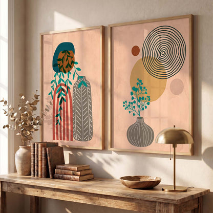 Botanical Abstract Wall Art Set of 2 Framed Prints