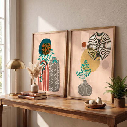 Botanical Abstract Wall Art Set of 2 Framed Prints