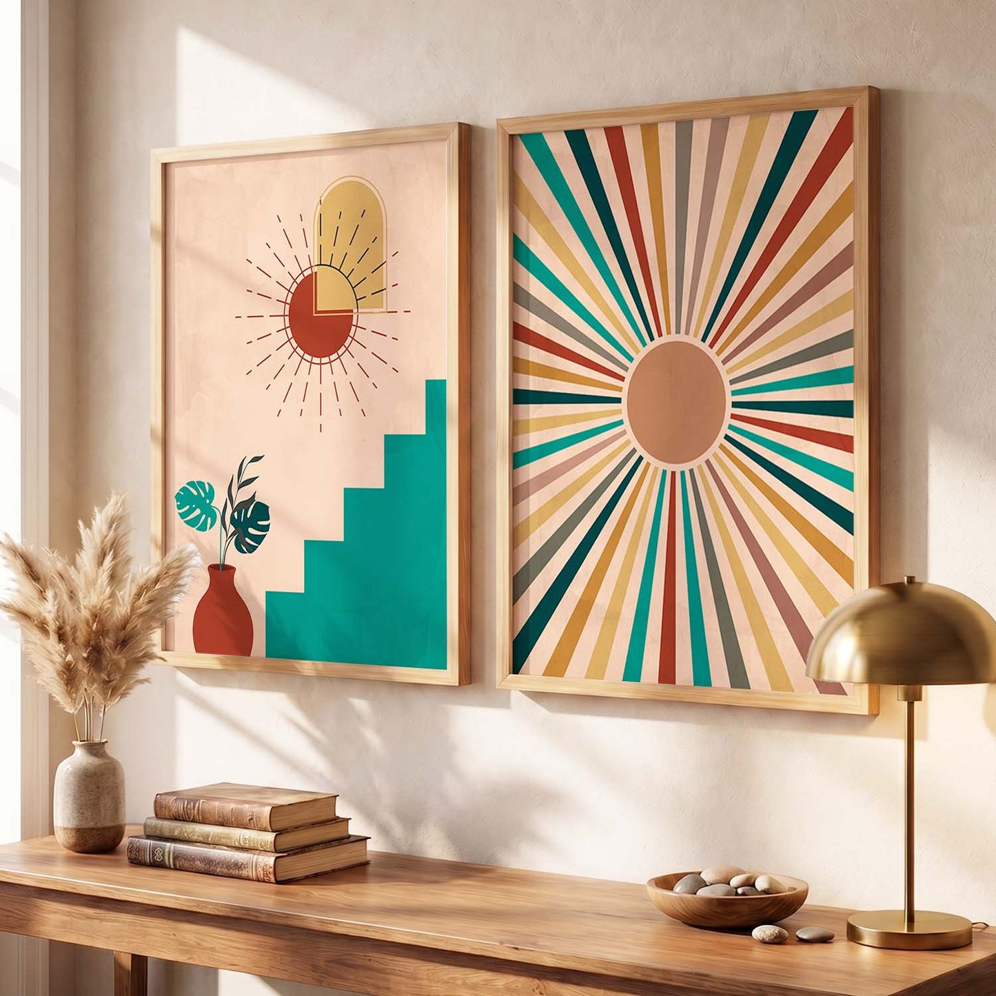Sunburst Boho Wall Art Set of 2 Framed Prints