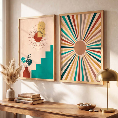 Sunburst Boho Wall Art Set of 2 Framed Prints