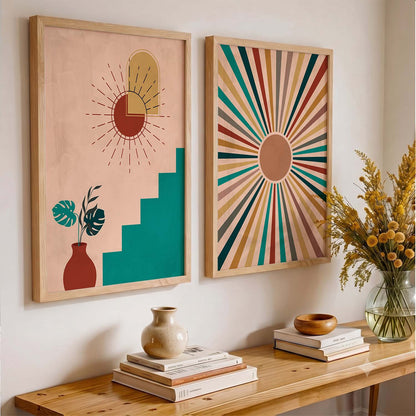 Sunburst Boho Wall Art Set of 2 Framed Prints