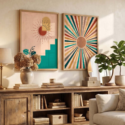 Sunburst Boho Wall Art Set of 2 Framed Prints