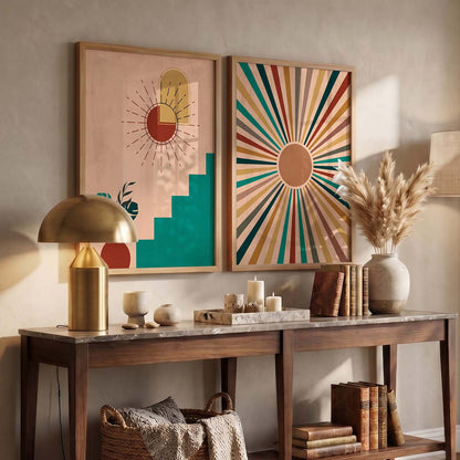 Sunburst Boho Wall Art Set of 2 Framed Prints