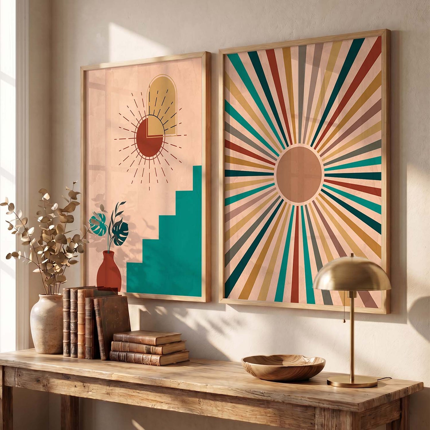 Sunburst Boho Wall Art Set of 2 Framed Prints