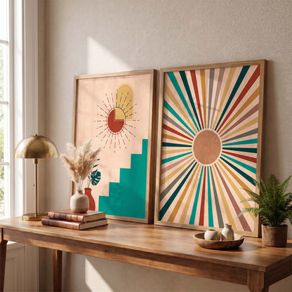 Sunburst Boho Wall Art Set of 2 Framed Prints