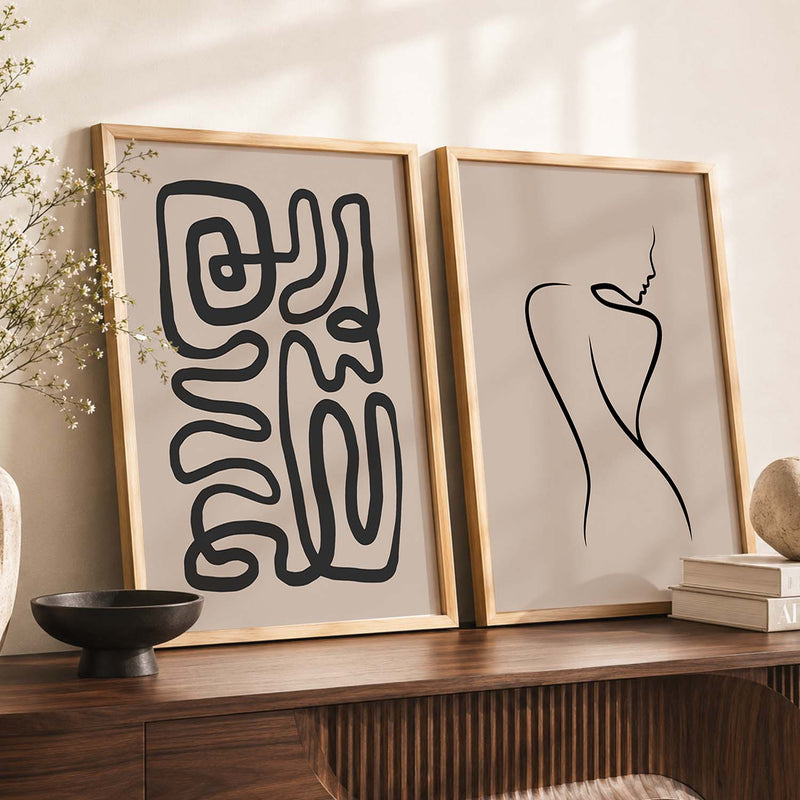 Line Art Boho Wall Art Set of 2 Framed Prints