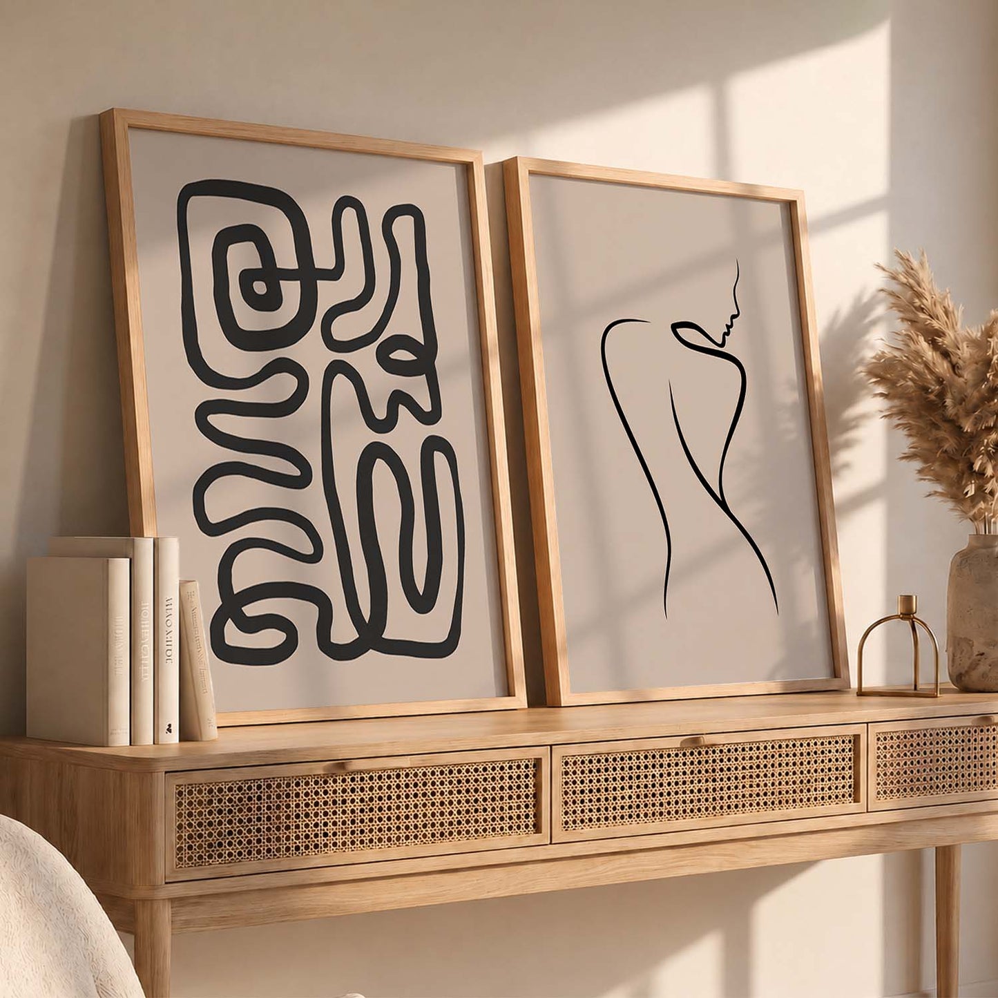 Line Art Boho Wall Art Set of 2 Framed Prints