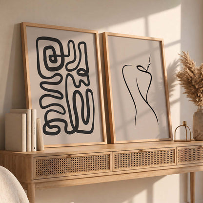 Line Art Boho Wall Art Set of 2 Framed Prints